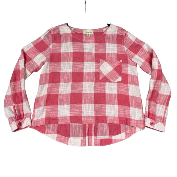Cloth & Stone Linen Blend Button-Back Preppy Casual Fun Gingham Blouse - Sz M - Picture 1 of 16